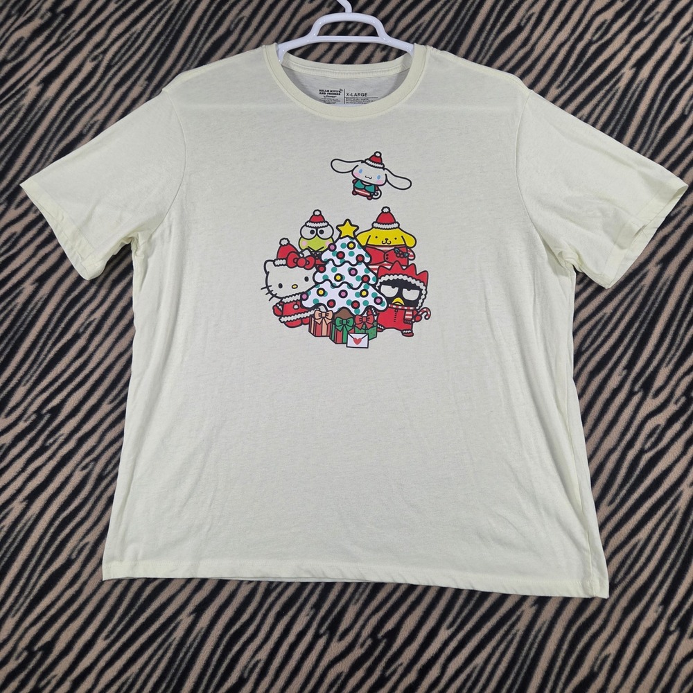 Sanrio Hello Kitty and Friends Christmas Graphic Tee Cream XL Unisex Mens Shirt